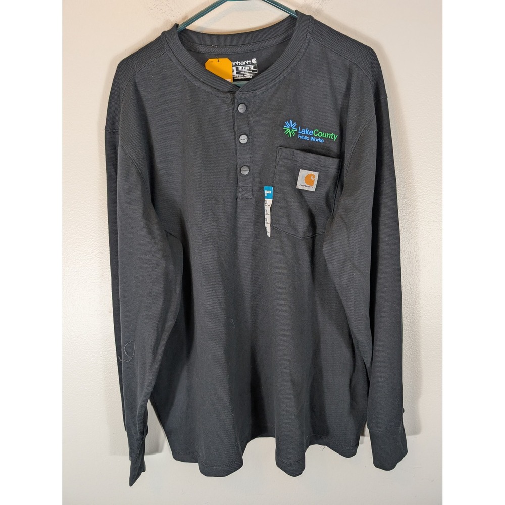 Carhartt Mens 2XL Black Heavyweight Henley Thermal Shirt All Are Embbroidered